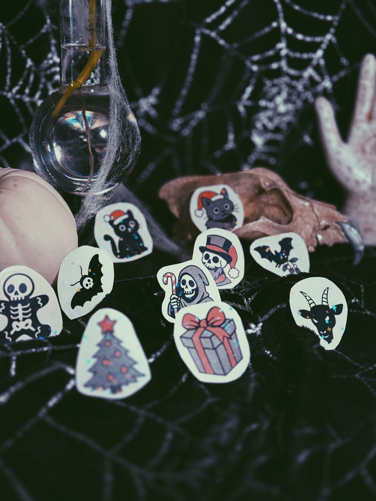 HallowsChristmas Sticker Collection - Spooky Christmas Sticker Bundle Permanent (10 Pack)