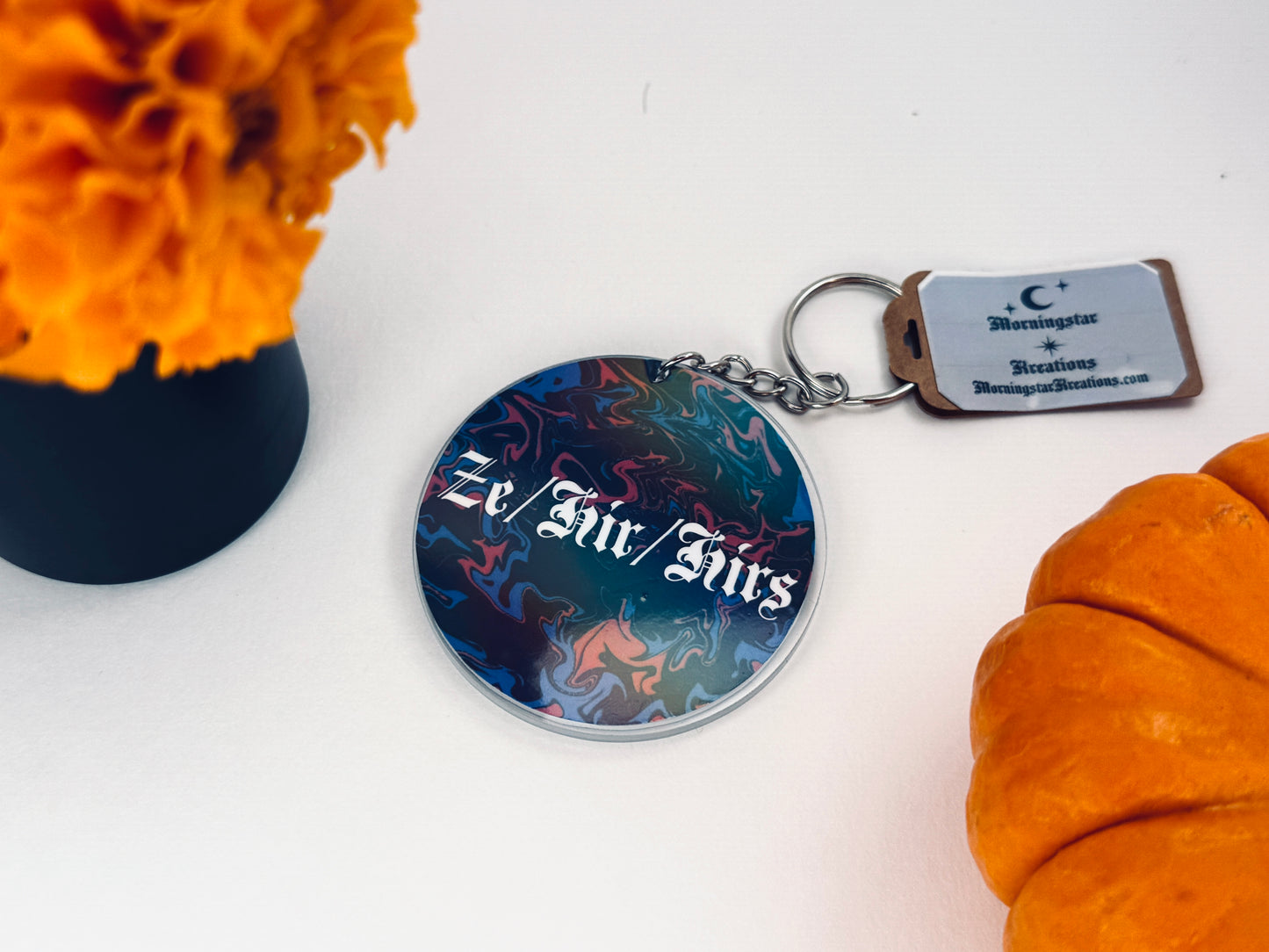 Holographic Circle Pronoun Acrylic Keychain