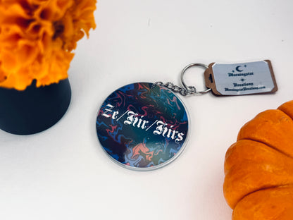 Holographic Circle Pronoun Acrylic Keychain