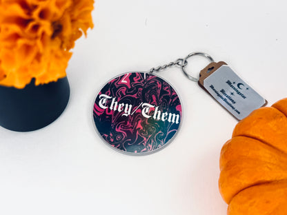Holographic Circle Pronoun Acrylic Keychain