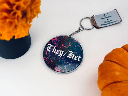 Holographic Circle Pronoun Acrylic Keychain