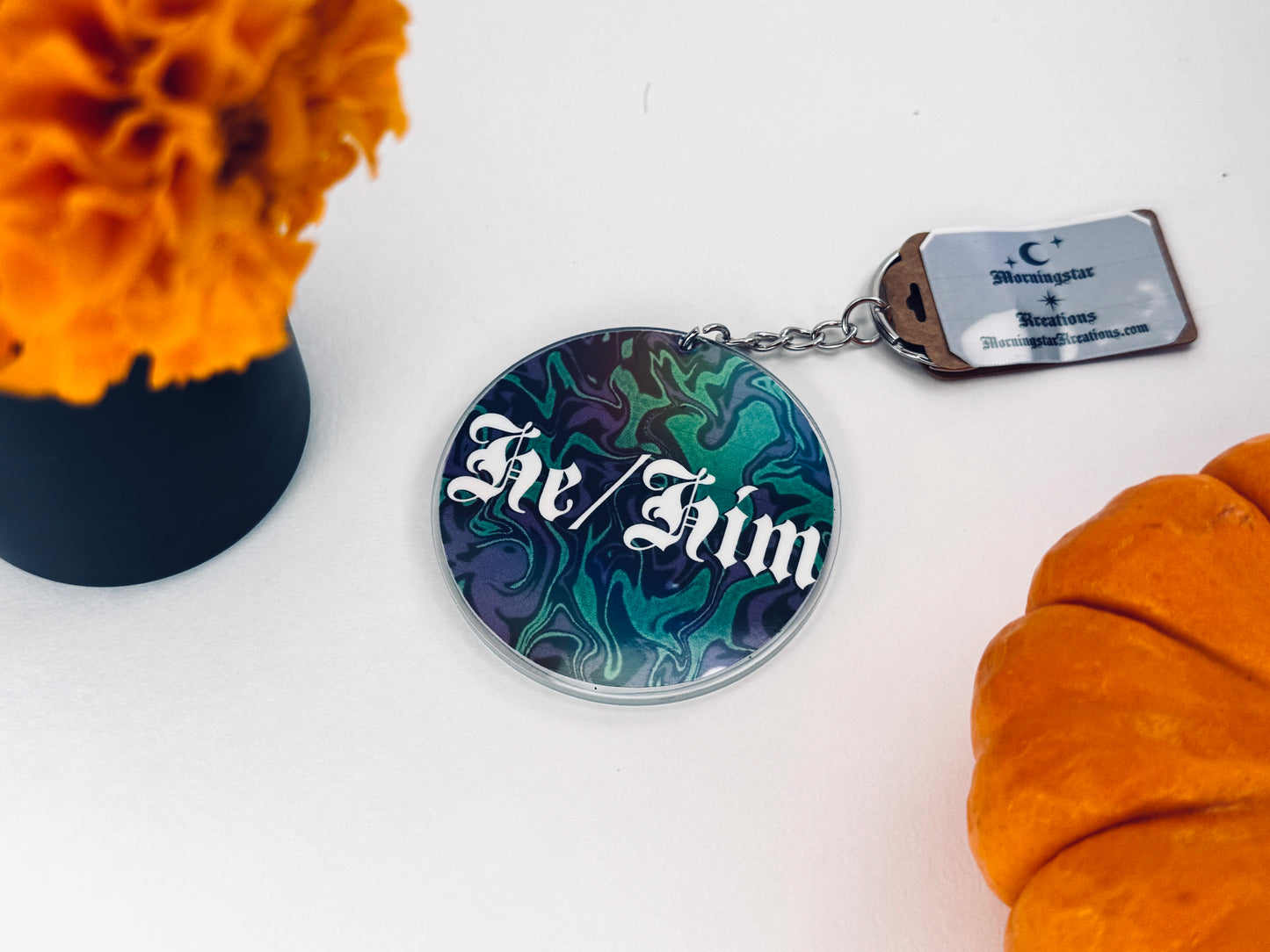 Holographic Circle Pronoun Acrylic Keychain