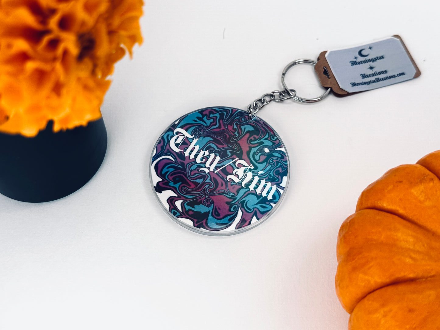 Holographic Circle Pronoun Acrylic Keychain