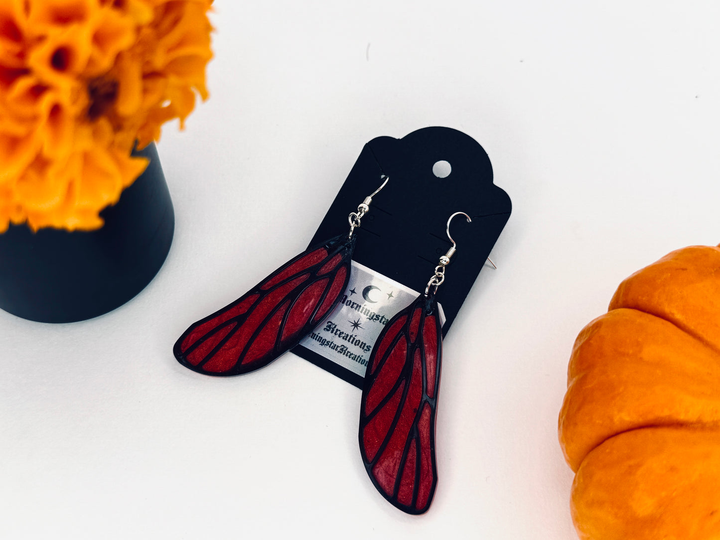 Crimson Flame Fairy Wings Resin Earrings