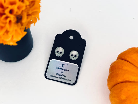 Bone Dust Glow Shimmer Skull Resin Earrings